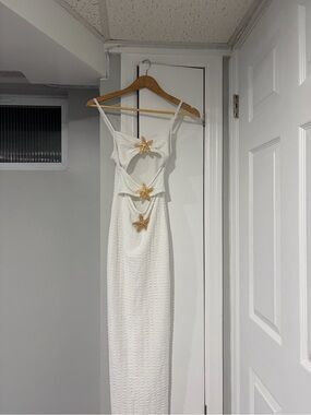 SHEIN White Maxi Dress with Gold Starfish Accents